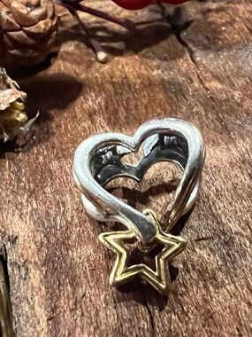 Authentic Pandora Charm Lucky Star & Heart Bead Silver Two Tone 14k Gold Plated